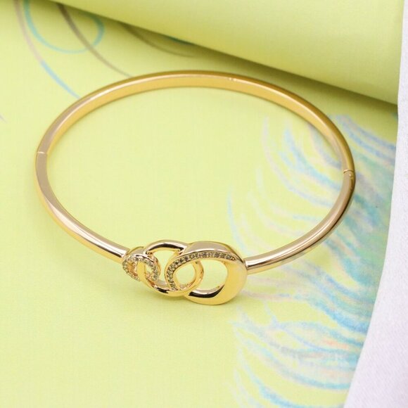 Elegant Triple Circle Rose Gold Bangle with Sparkling Stones, XPBL0493 - Picture 3 of 12